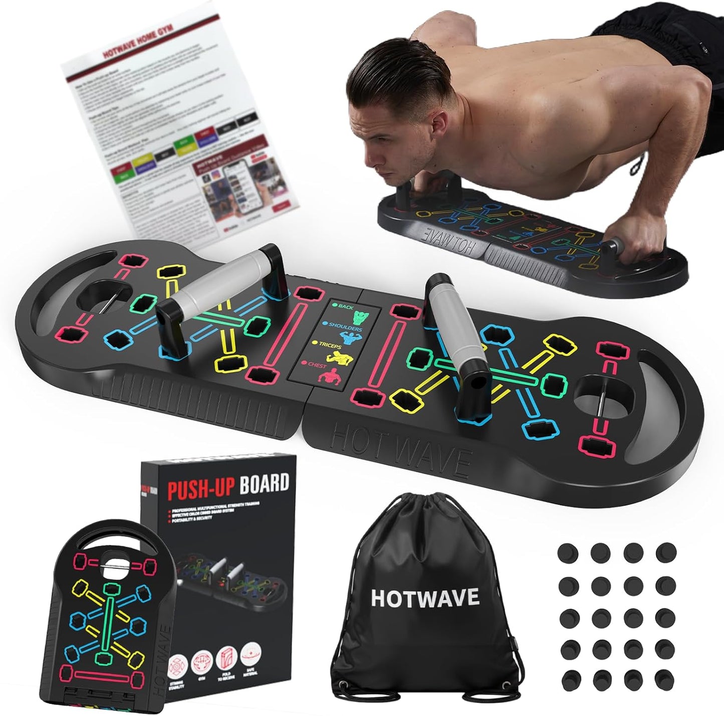 HOTWAVE 20-in-1 Foldable Push Up Board for Home Gym Strength Training