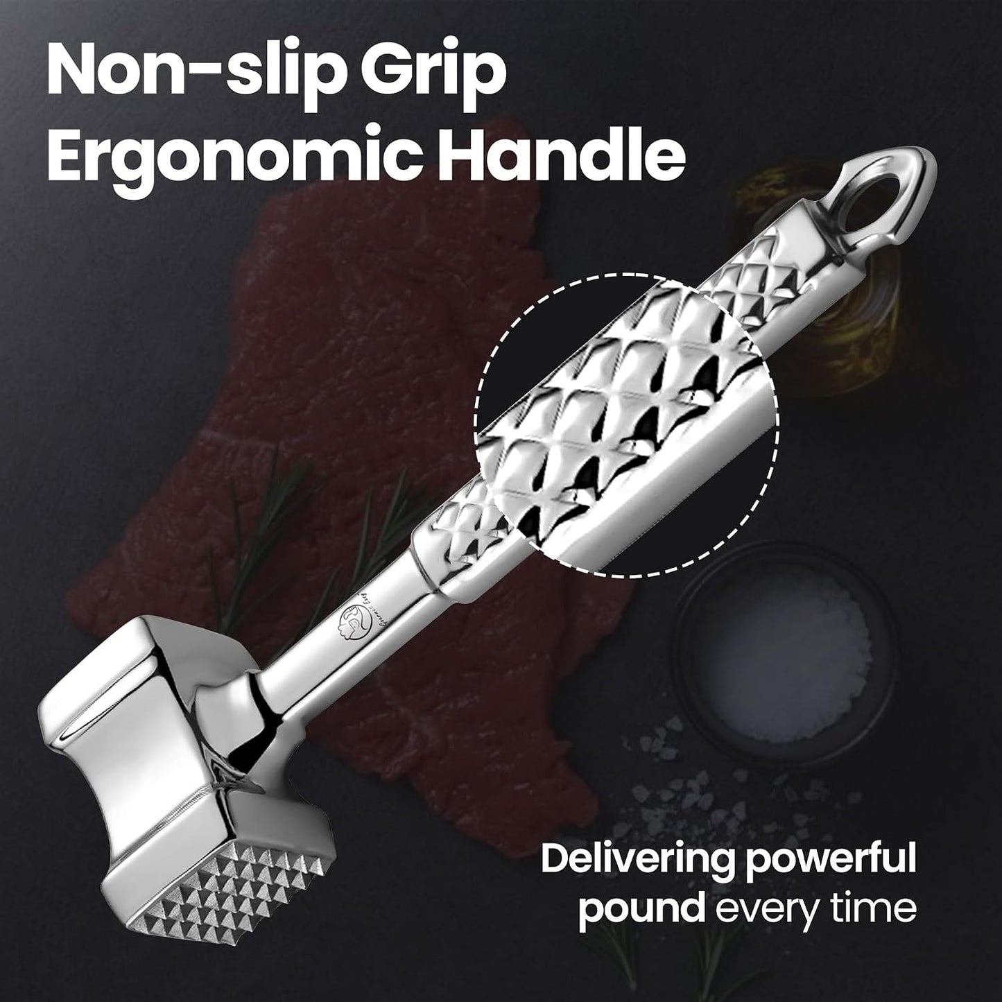 Gourmet Easy Classic Meat Tenderizer Tool, Non-Slip Grip Lifetime Replace | Dual-Sided Heavy-Duty Design for Effortless Tenderizing of Steak,Chicken and Poultry , Dishwasher Safe, Lifetime Replacement