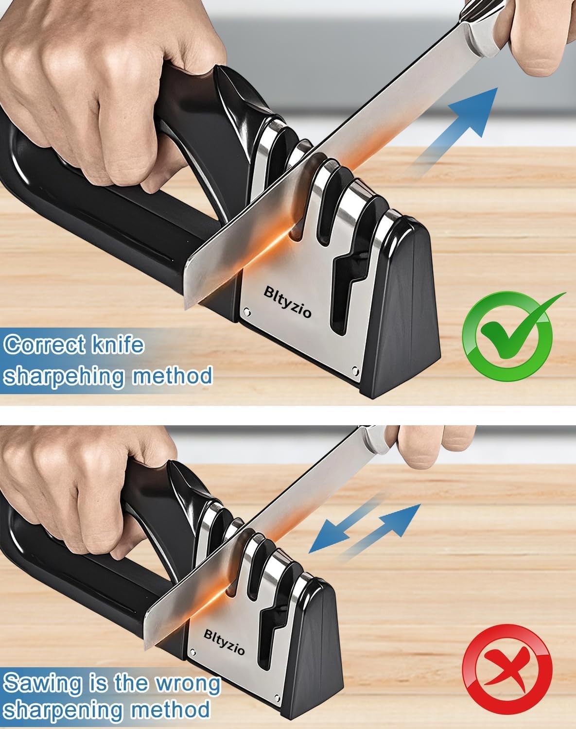 4-In-1 Manual Knife Sharpener for Kitchen Knives & Scissors, Professional Pull-Through Knife Sharpener with Tungsten Steel & Ceramic Slots, Non-Slip Base, Easy to Use for Chef Knives & Kitchen Knives