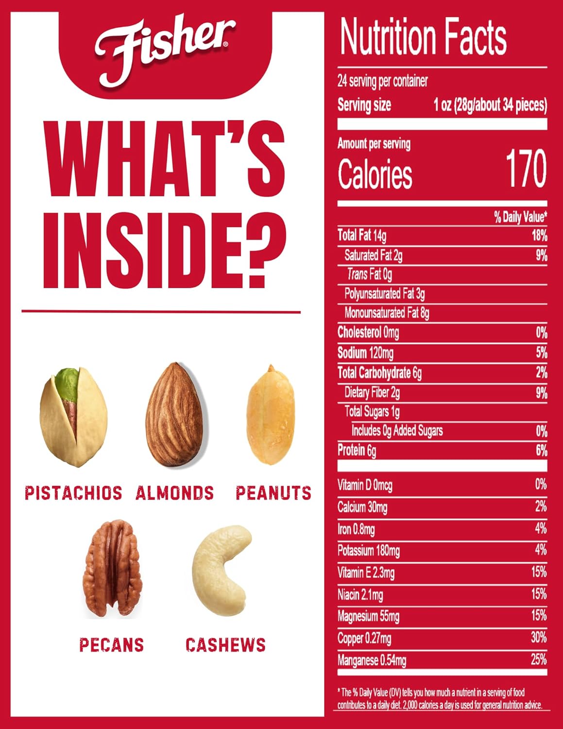 Fisher Oven Roasted Mixed Nuts with Peanuts, 24 Ounces, Reusable Canister