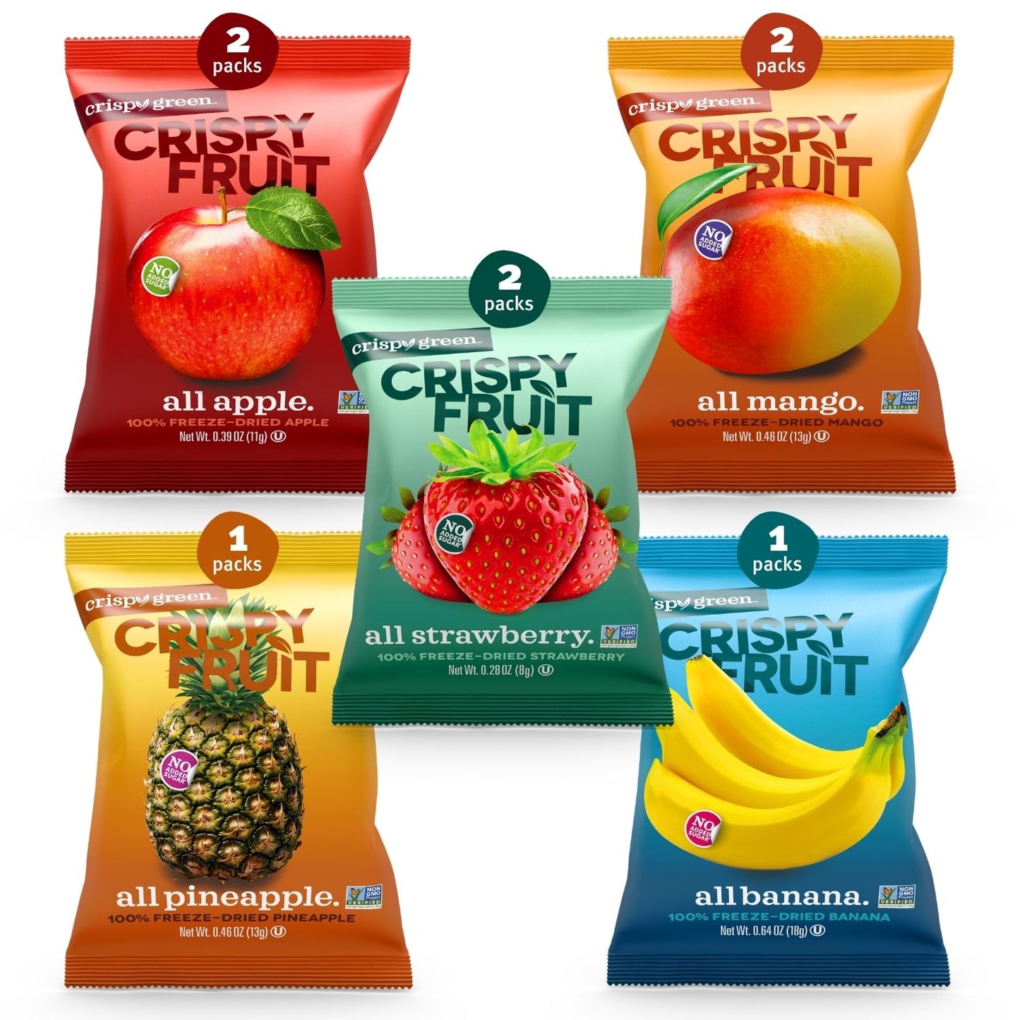 Crispy Green Classic Sampler, 8-count, Freeze-Dried Fruit Variety Pack, Single-Serve Bags