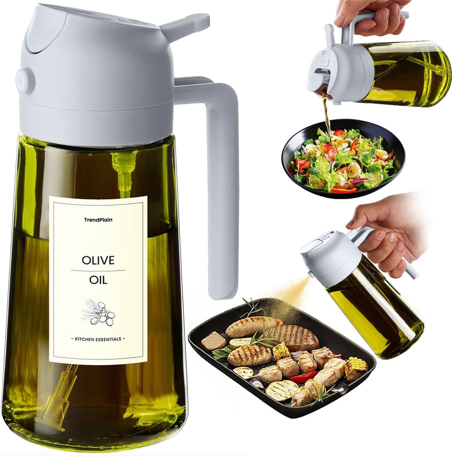 TrendPlain - Original 16oz/470ml Olive Oil Dispenser Bottle for Kitchen Gadgets and Air Fryer Accessories - Olive Oil Sprayer for Cooking w/Stickers - Black