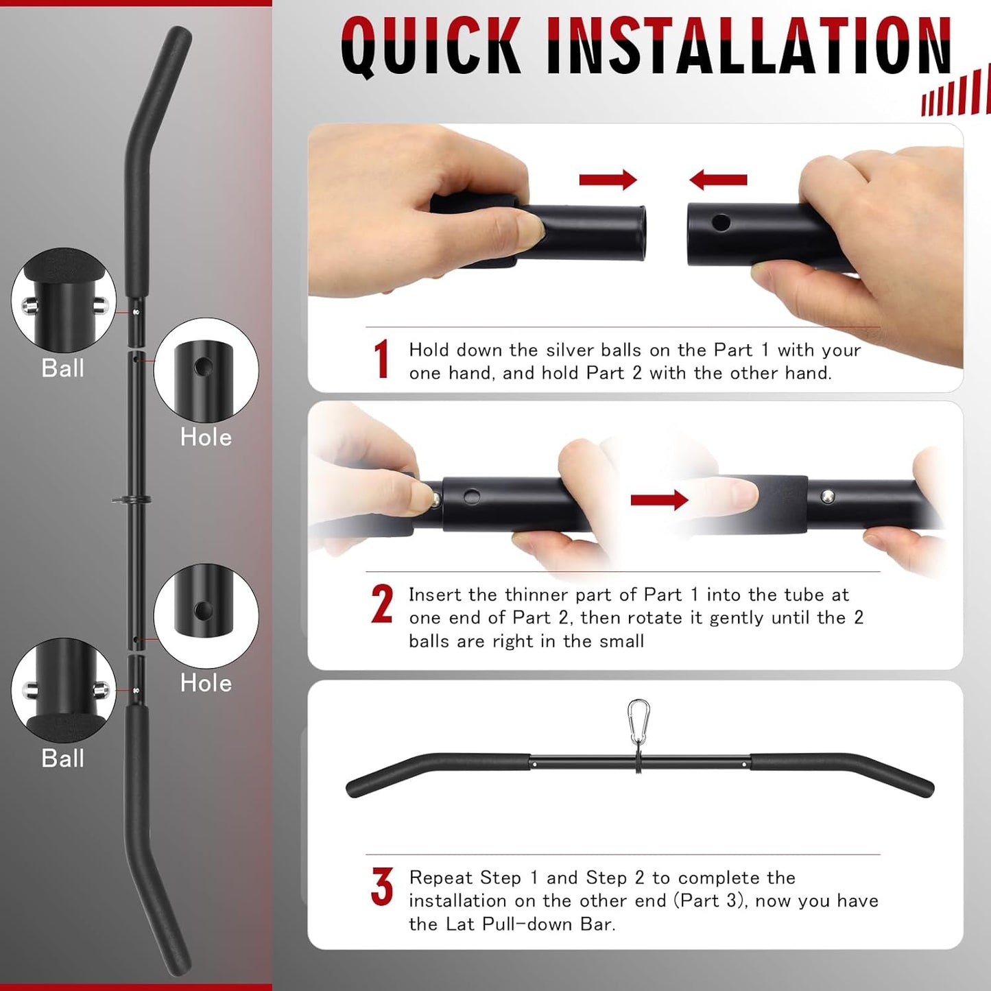 39.7'' Lat Pulldown Bar with 360° Rotation for Strength Workouts