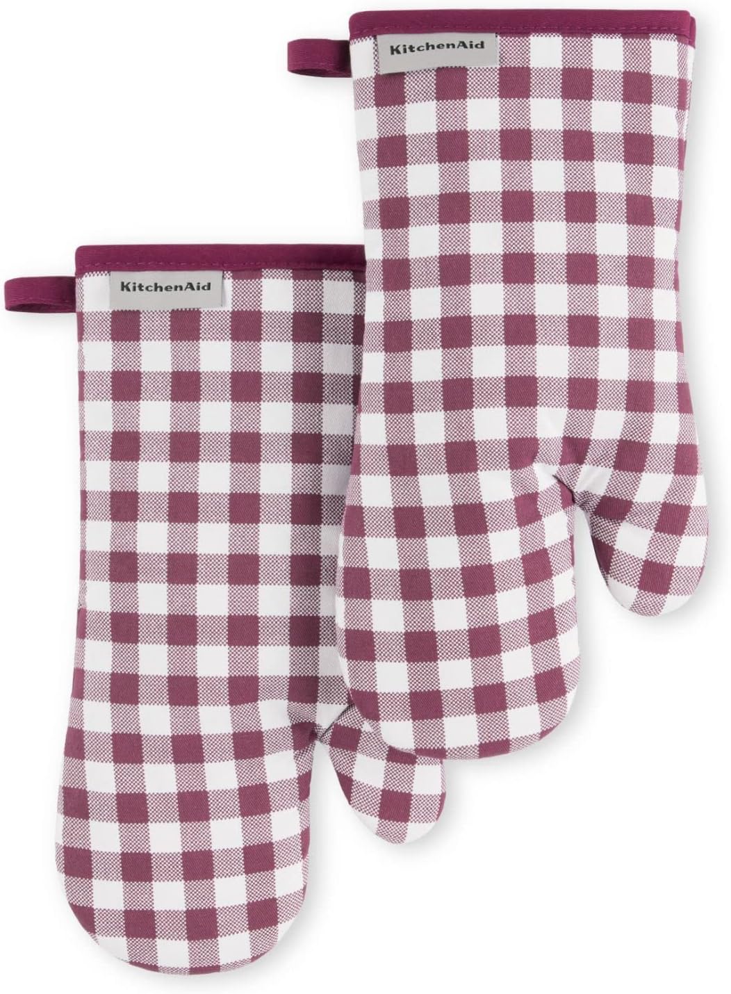 KitchenAid Gingham Oven Mitt 2-Pack Set, Milkshake Tan, 7"x13"