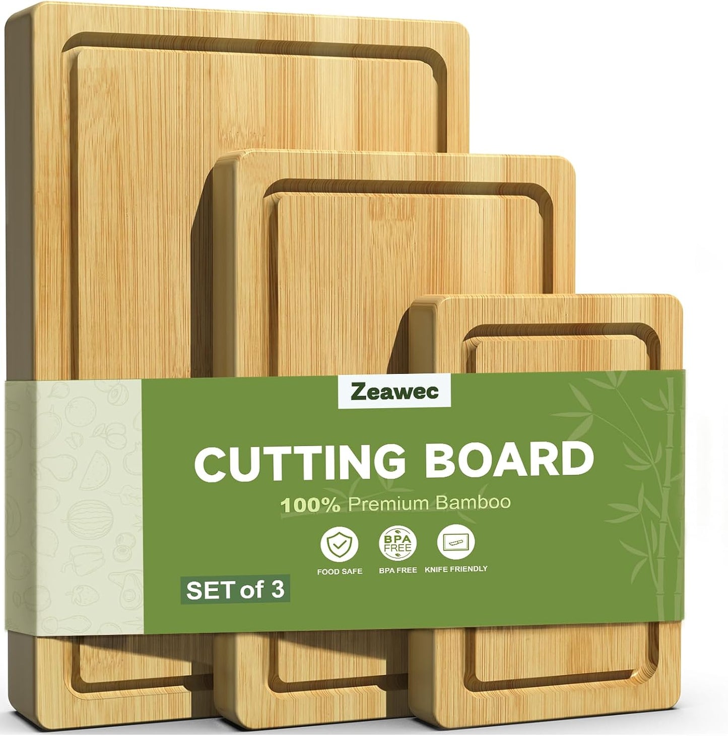 3-Piece Set Deep-Carbonized Bamboo Cutting Board for Kitchen - Crack-Resistant Wood Chopping Boards with Deep Juice Grooves, Pre-Oiled Butcher Block for Meat, Vegetables & Cheese, Carbonized