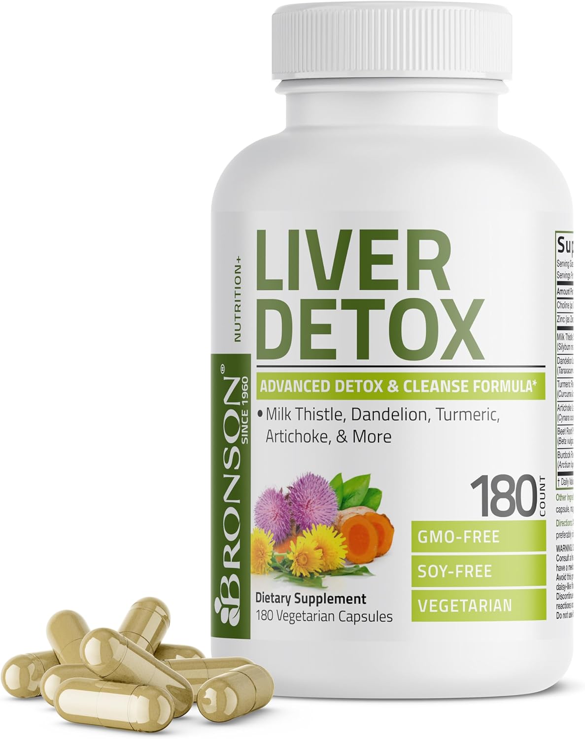 Bronson Liver Detox Advanced Detox & Cleansing Formula Supports Health Liver Function with Milk Thistle, Dandelion Extract, Turmeric, Artichoke Leaf & More, Non-GMO, 60 Vegetarian Capsules