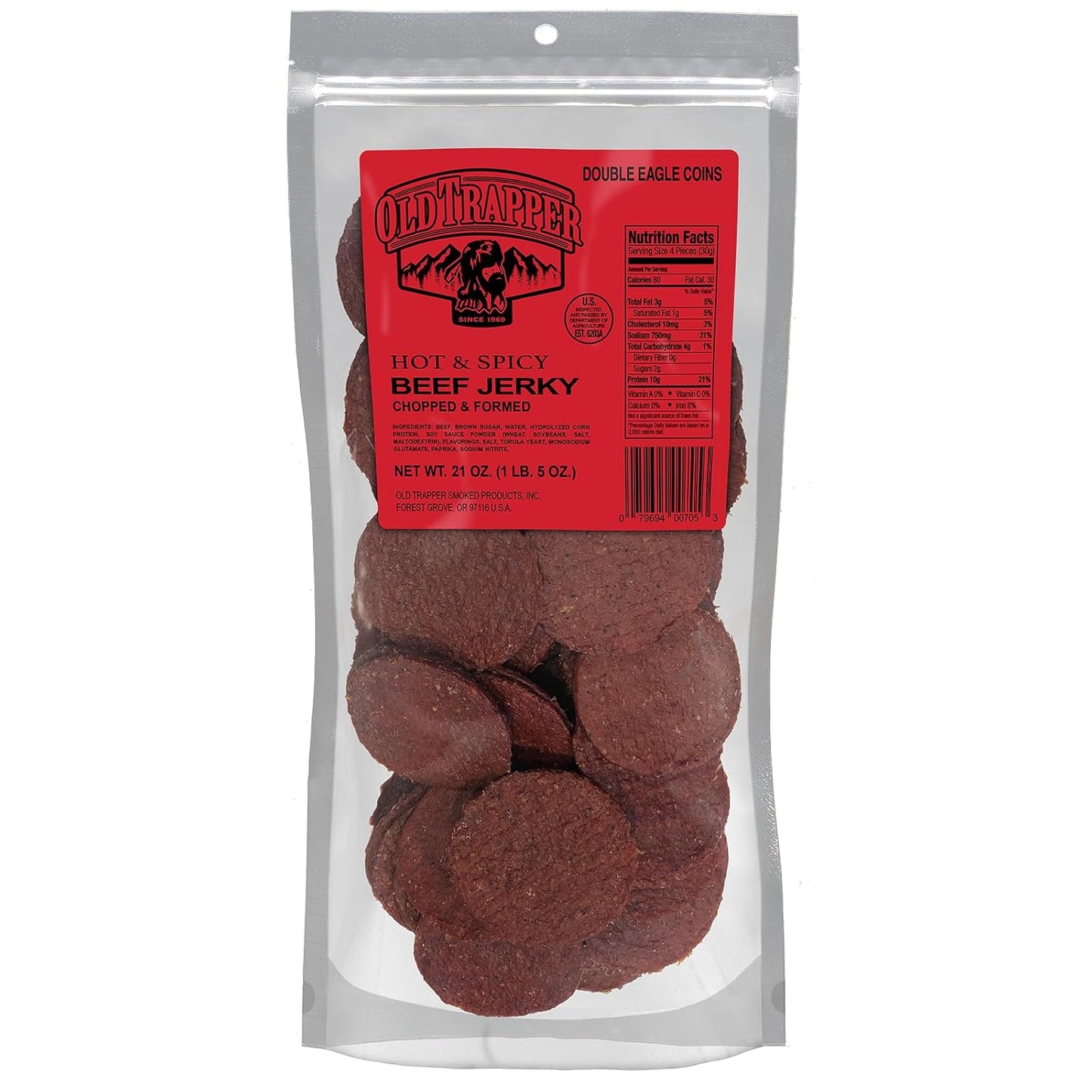 Old Trapper Double Eagle Beef Jerky, 21 Ounce Package, 10 Grams of Protein and 80 Calories per Serving