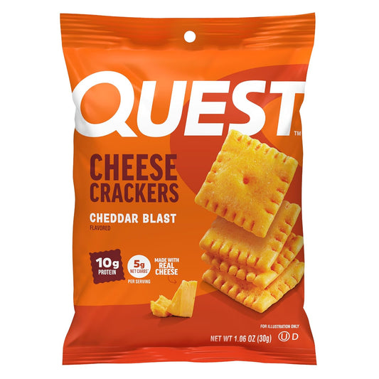 quest nutrition cheddar blast cheese crackers high protein snack 10g protein 5g net carbs 12 packs
