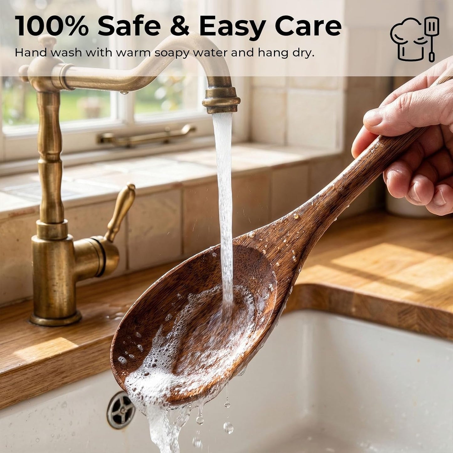 HAKSEN 2 PCS Wooden Cooking Spoons, Natural Acacia Wood Kitchen Utensil | 12 Inch Wooden Mixing Spoons for Baking, Tasting, Stirring Food, Comfort Grip, Durable, Kitchen Cooking Gifts for Women