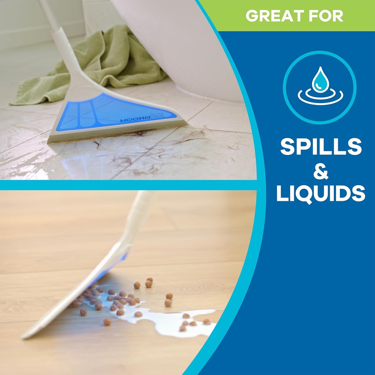 Helio Air Broom 3 Piece Kit All Surface Sweeper and Squeegee for Wet and Dry Cleaning Dust, Dirt, Liquids, Pet Hair, Tile, Hardwood Floors, Carpet, Furniture, Windows, Shower Doors As Seen on TV