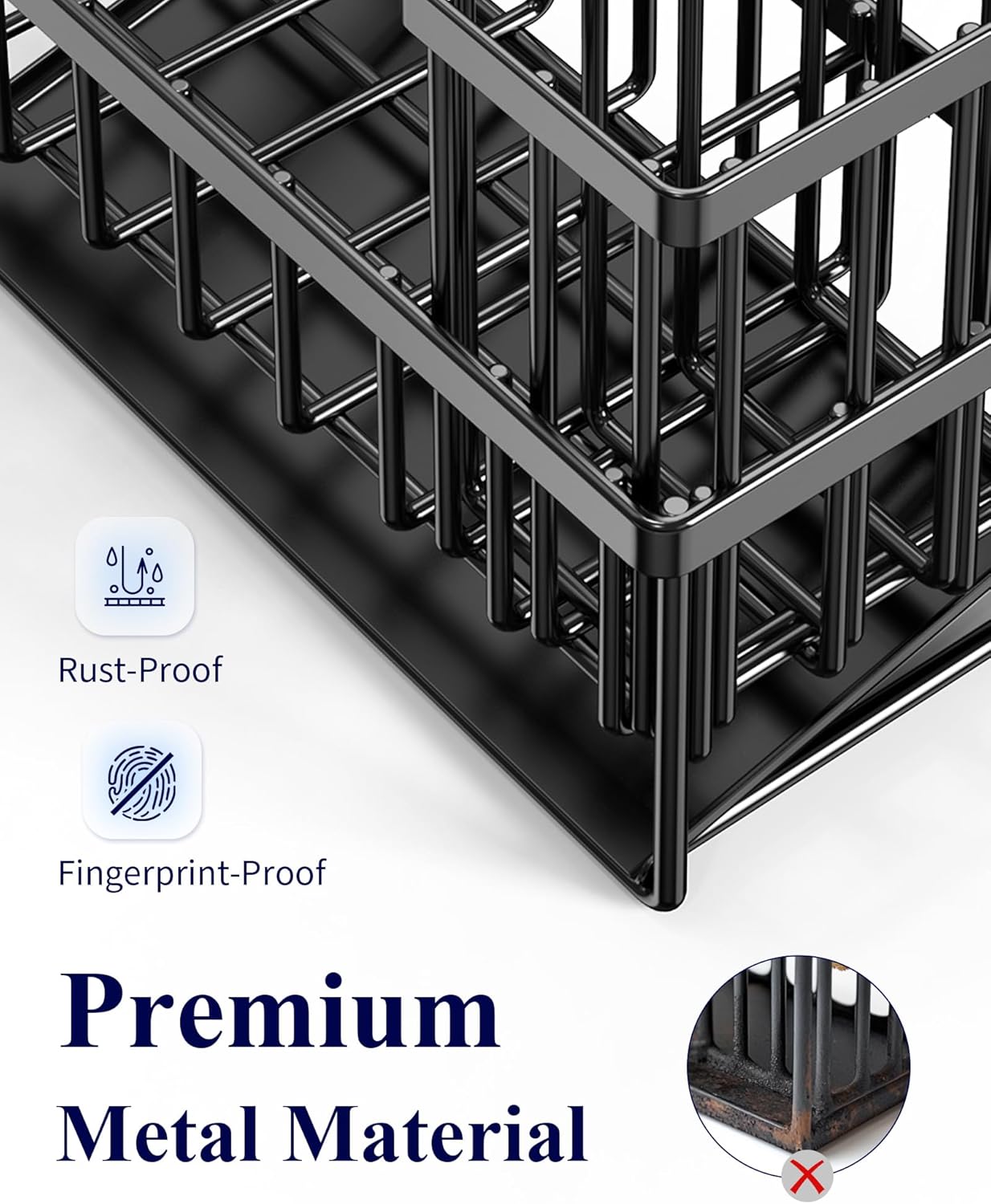 Kitsure Sponge Holder for Kitchen Sink, 7.9"x3.7"x6.2", Black | Kitchen Sink Caddy, Home Decor Accessories, Stainless Steel, High Brush Holder
