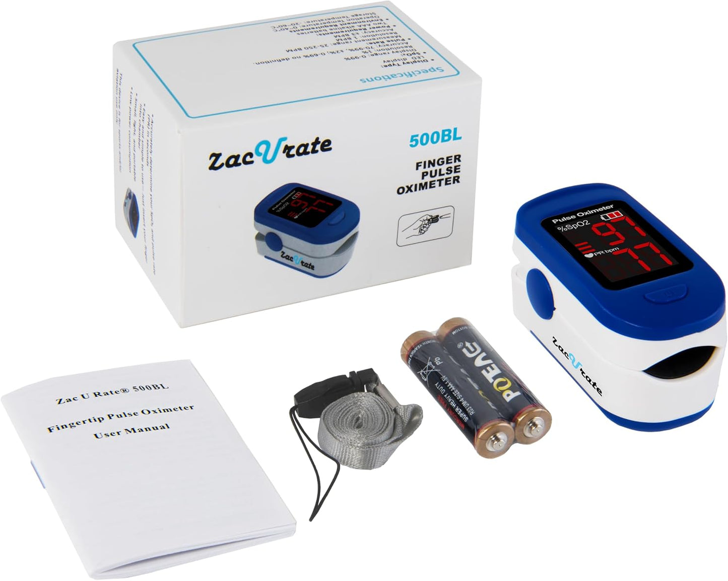 Zacurate 500BL Fingertip Pulse Oximeter Navy Blue Blood Oxygen Saturation Monitor