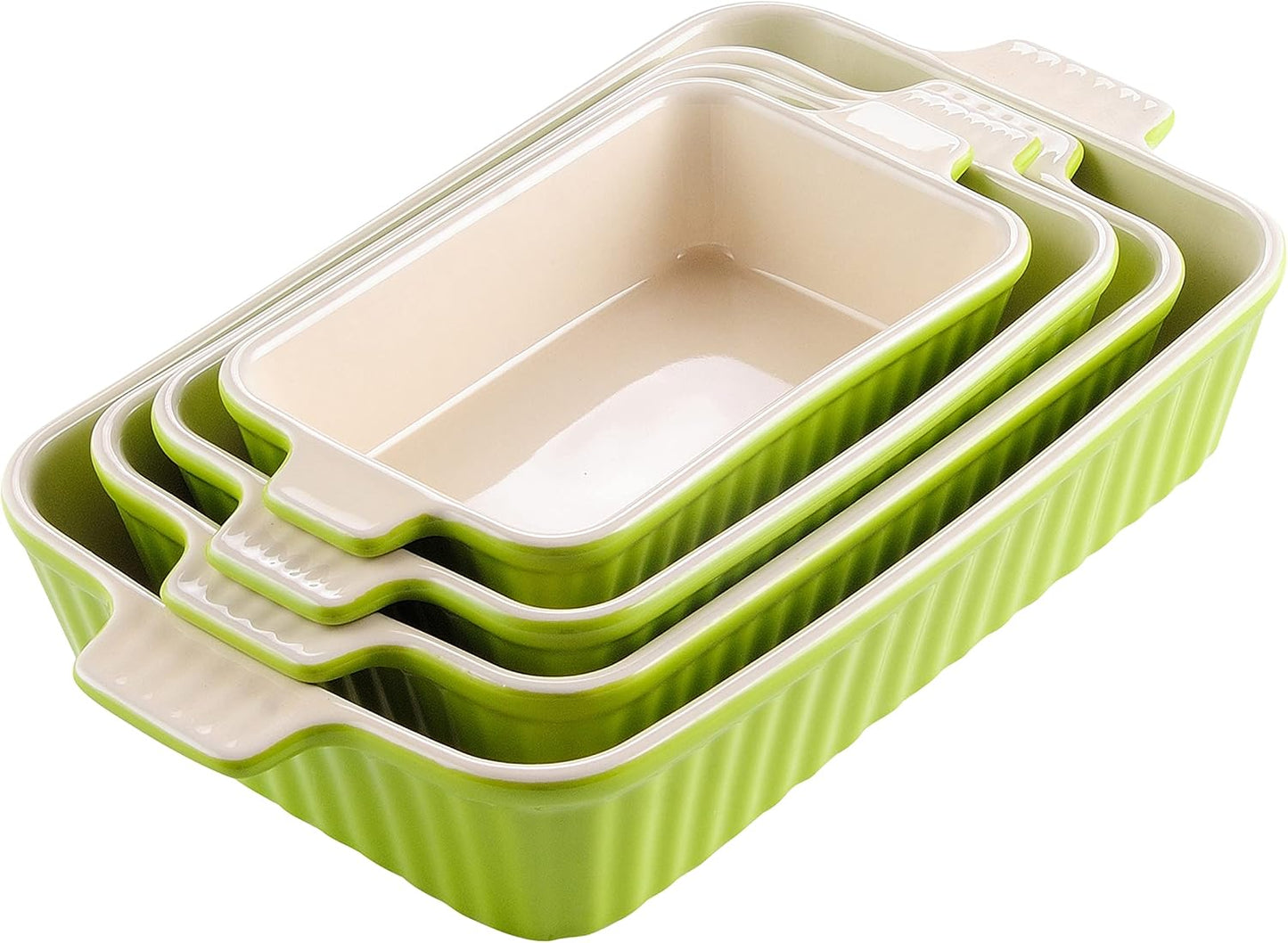 MALACASA Casserole Dishes for Oven, Ceramic Baking Dishes Set of 4, White | Rectangular Deep Lasagna Pans with Handles for Roasting Vegetable, Cake, Durable Bakeware, Wedding Gift(9.4/11.1/12.2/14.7")