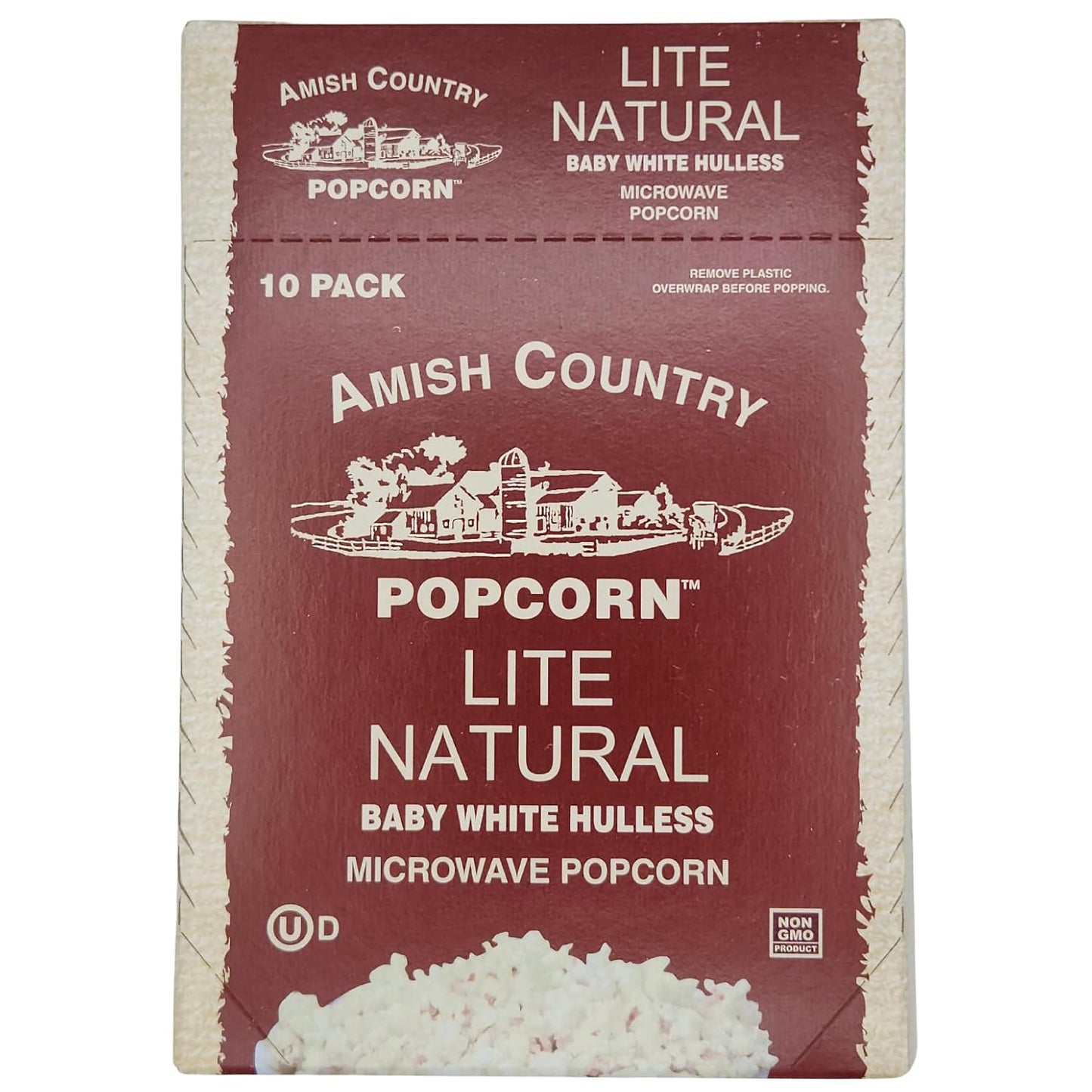 Amish Country Popcorn, 10 Bags, Lite Natural White Hulless, Microwaveable, Kosher
