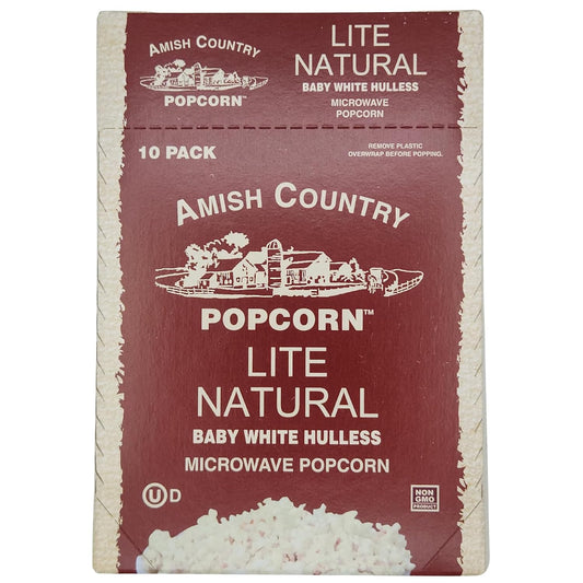 Amish Country Popcorn, 10 Bags, Lite Natural White Hulless, Microwaveable, Kosher