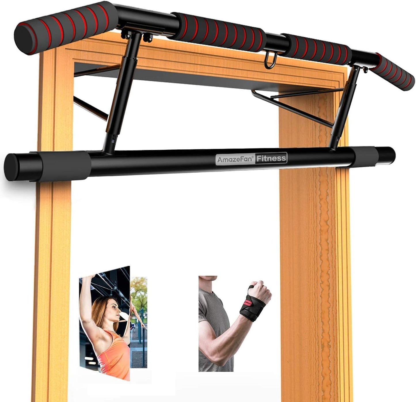 AmazeFan Pull Up Bar Doorway with Ergonomic Grip Home Gym Chin-Up Frame