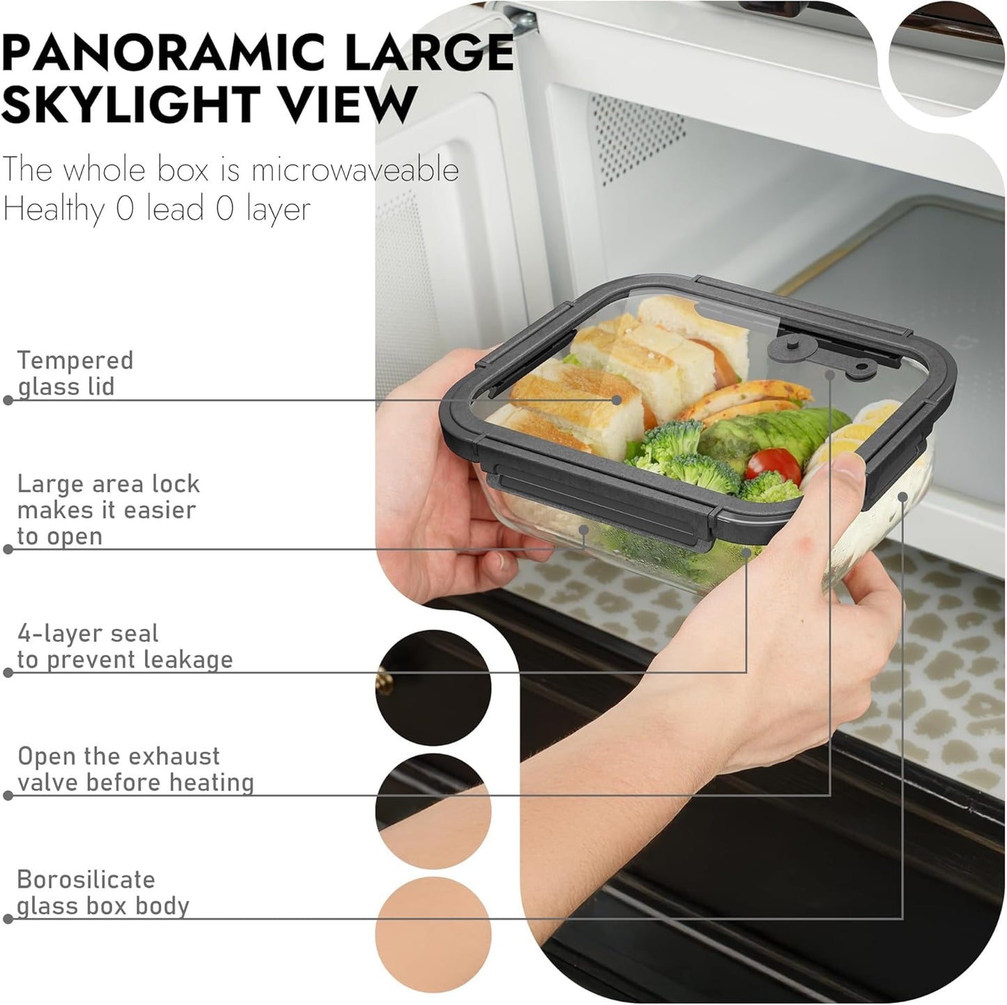 10-Pack Glass Food Storage Containers with Tempered Glass Lids – Borosilicate, Airtight, Oven-Safe (-4°F~950°F), BPA-Free, 4.4 & 1.6 Cup, Leak-Proof, Dishwasher Safe (Gray)