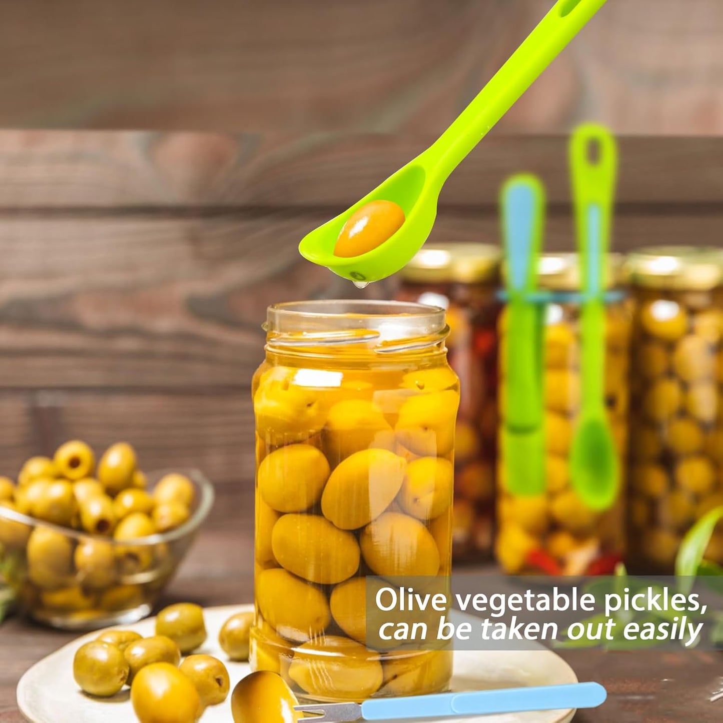 2 Pack Olive Spoon & Pickle Fork Grabber Tool, Picker for Jar, Kitchen Gadget
