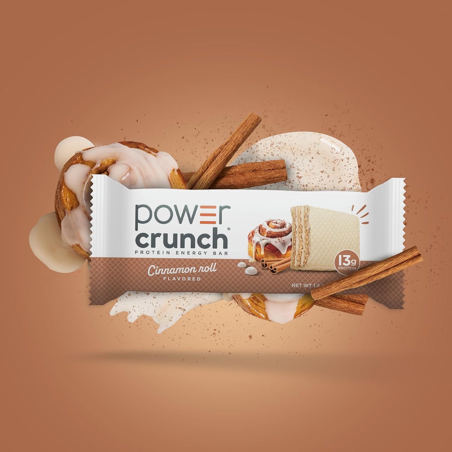 Power Crunch Protein Energy Wafer Bars, Cinnamon Roll, 1.4 Ounce, 12 Count