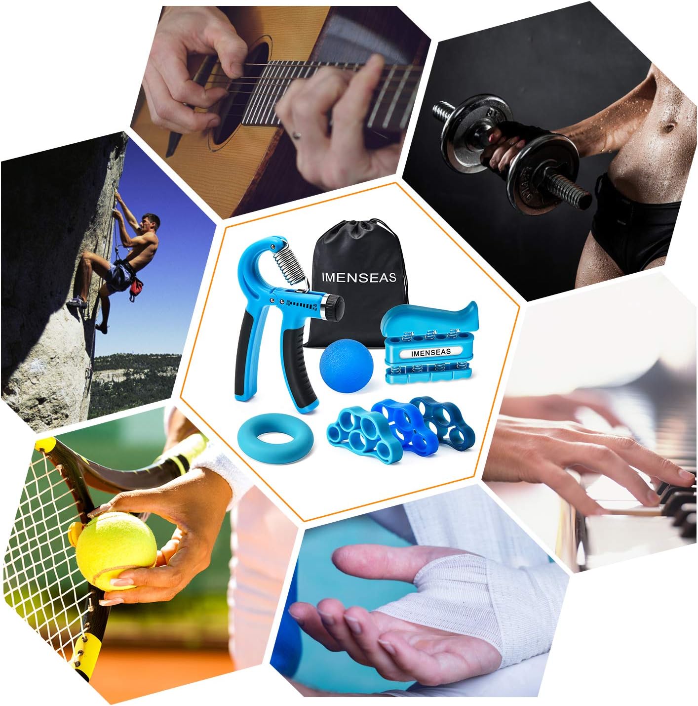Grip Strength Trainer 7 Pack Adjustable Resistance Extensor Bands Finger Exerciser Hand Gripper