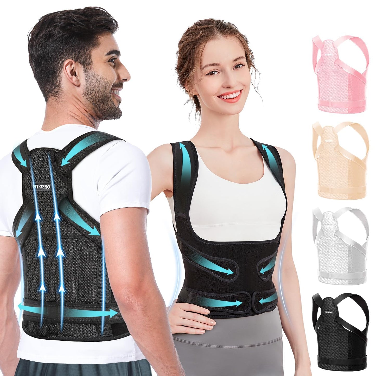 Fit Geno Posture Corrector for Women and Men, Adjustable Full Back Support