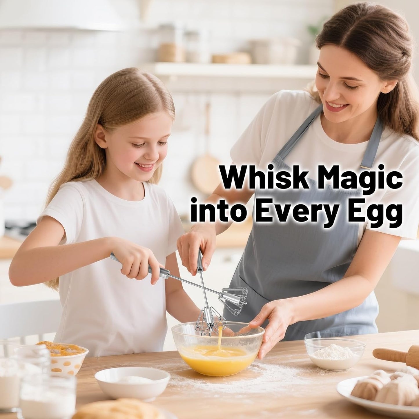 2026 Upgraded Semi-Automatic Stainless Steel Egg Beater – Hand Push Whisk for Baking, Cooking & Stirring – Perfect for Whisking Eggs, Batters & Creams – Effortless Mixing for Quick, Smooth (12in)