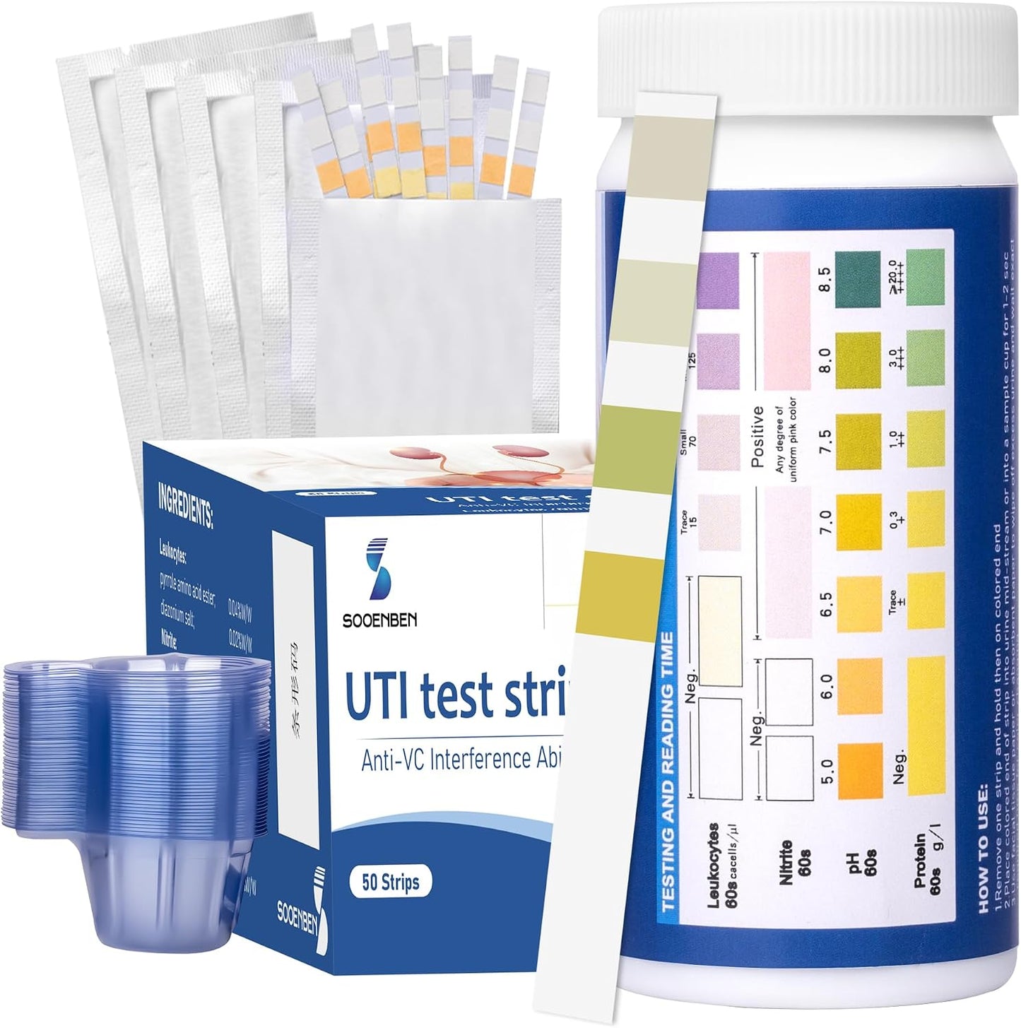 Sooenben 4-in-1 UTI Test Strips, 50ct Full Panel Urinary Tract Infection Test Kit