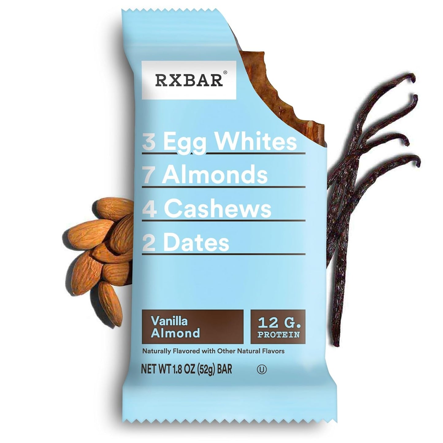 RXBAR Vanilla Almond Protein Bars, 12 Count, 22oz Box, Gluten Free, High Protein Snack
