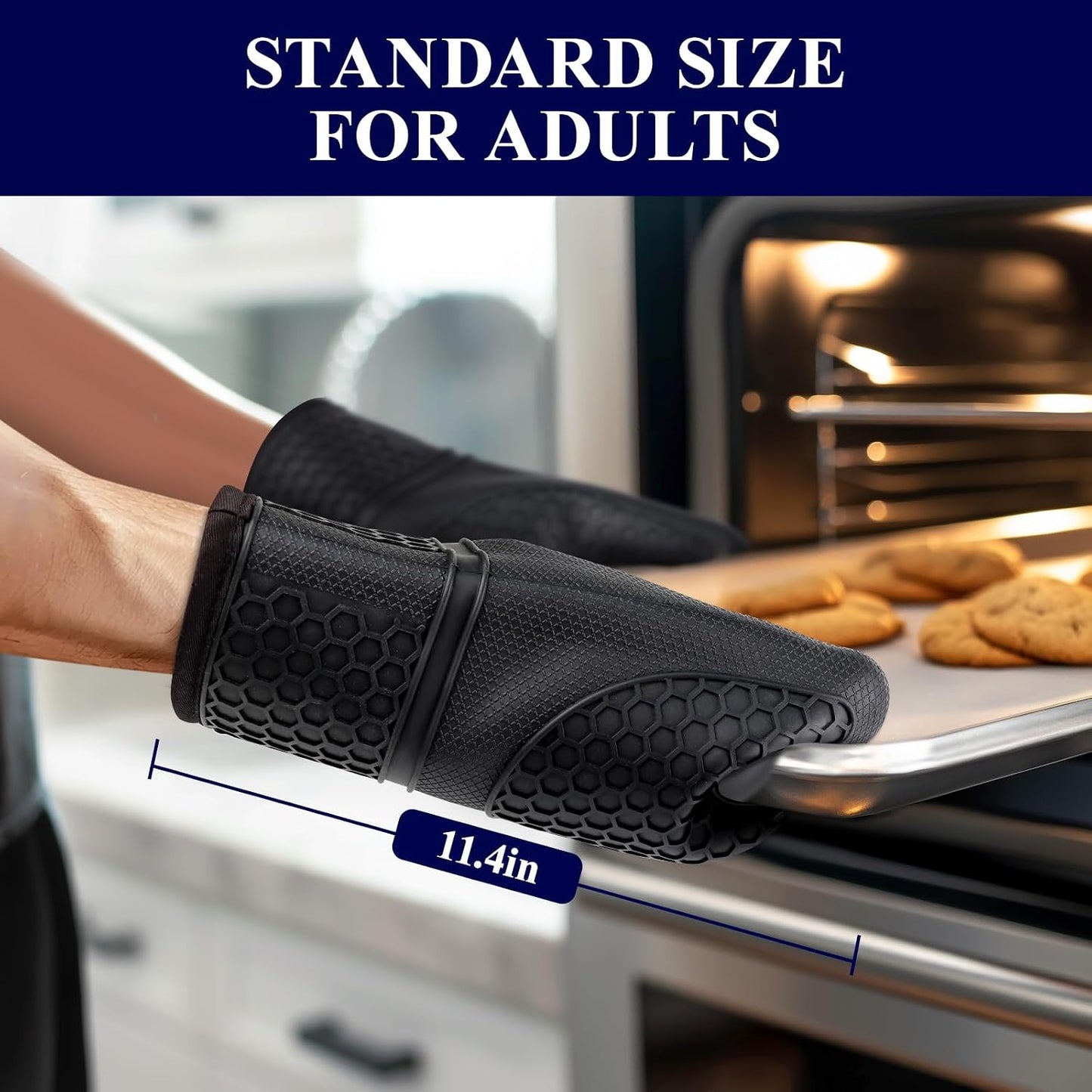 Kitsure Silicone Oven Mitts, Kitchen Gadgets, Apartment Essentials | 2 Pack Oven Gloves with Soft Lining, Non-Slip and Heat Resistant, Great Gift for Cooking, Baking