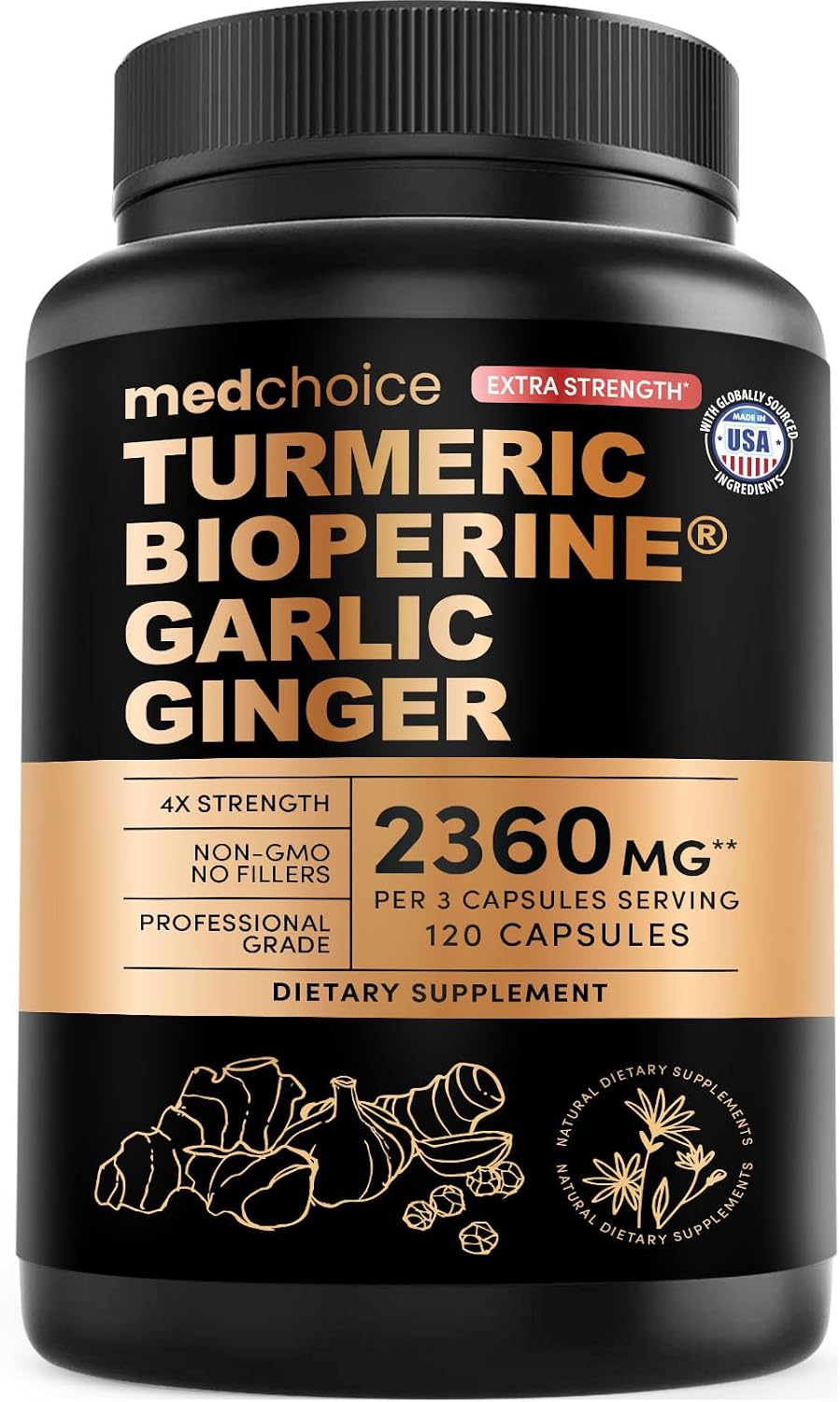 4-in-1 Turmeric Joint Support Supplements with Garlic and BioPerine - 2360 mg High Potency Herbal Blend for Mobility, Everyday Flexibility, Digestive Comfort, and Active Aging Support (120ct)