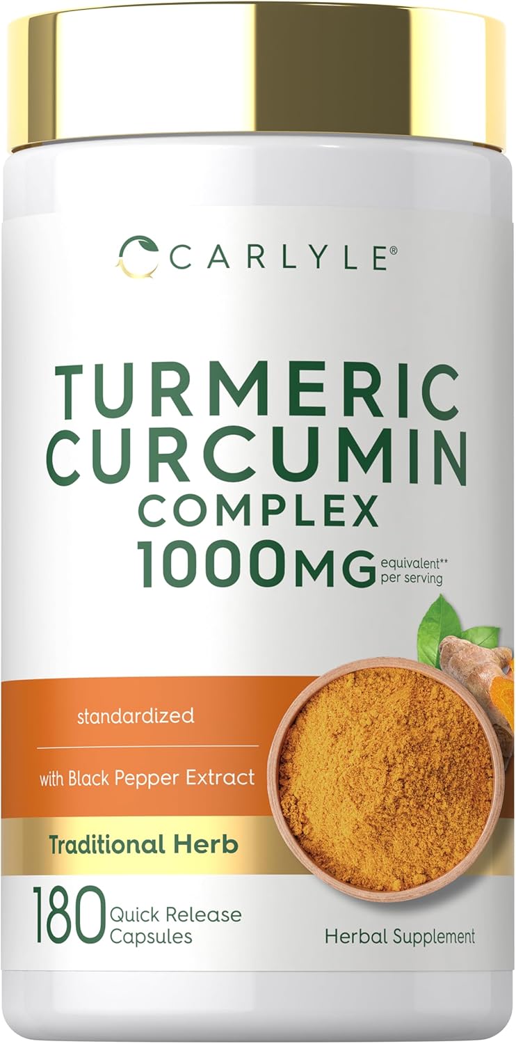 Carlyle Turmeric Curcumin with Black Pepper | 180 Capsules | Turmeric Complex Supplement | Non-GMO, Gluten Free