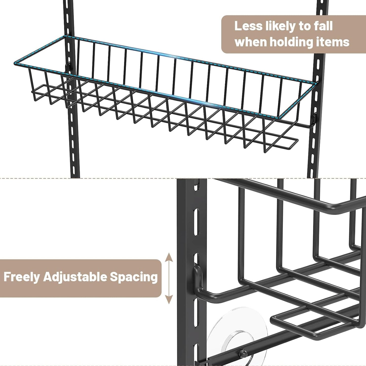 ElegantArray 8-Tier Pantry Door Organizer, Black | Over The Door, Hanging Spice Rack Shelves, Home Office Laundry Room Bathroom & Kitchen, Storage Rack