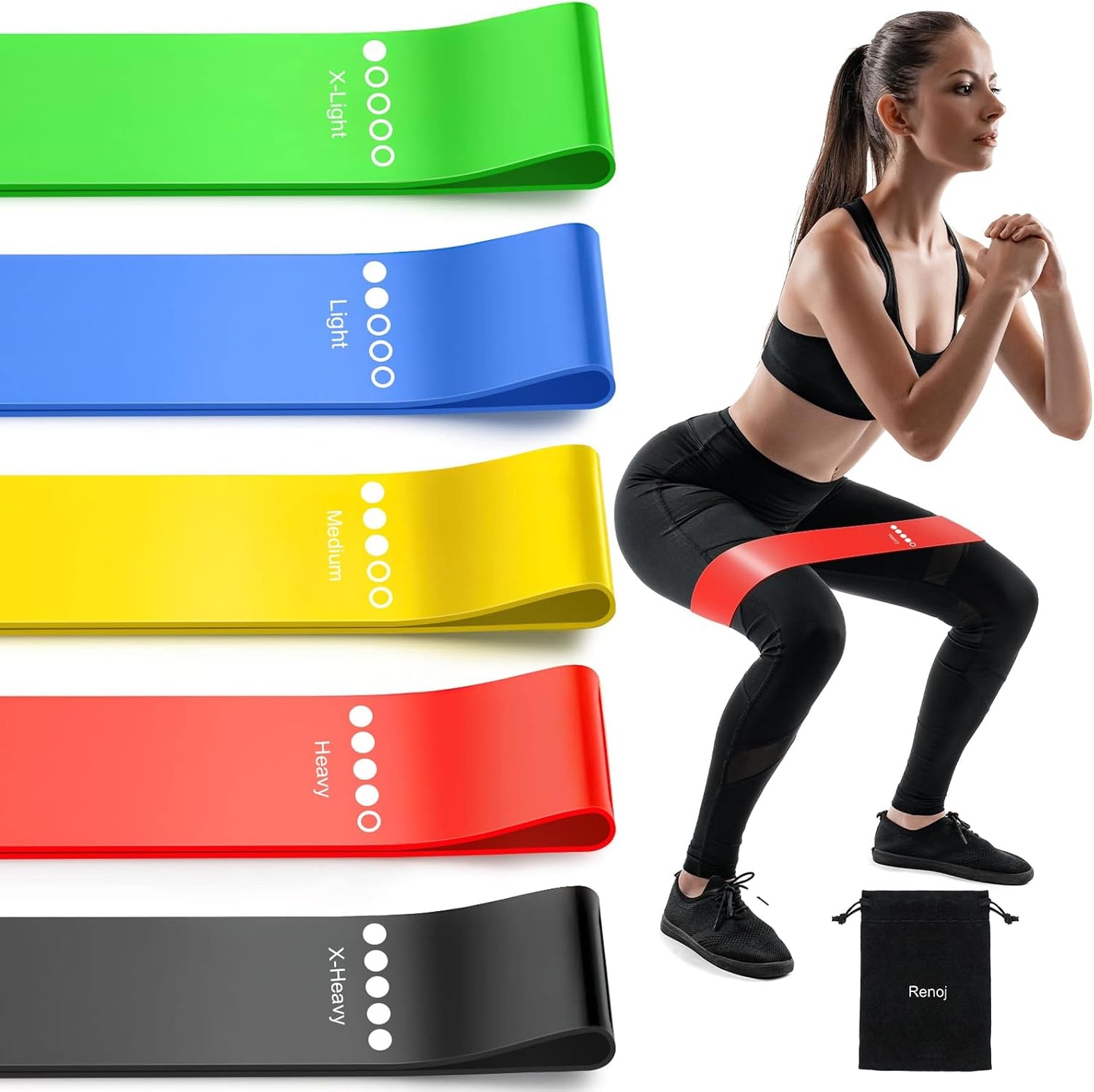 5-Pack Resistance Bands for Strength Training, Stretching, Pilates & Yoga