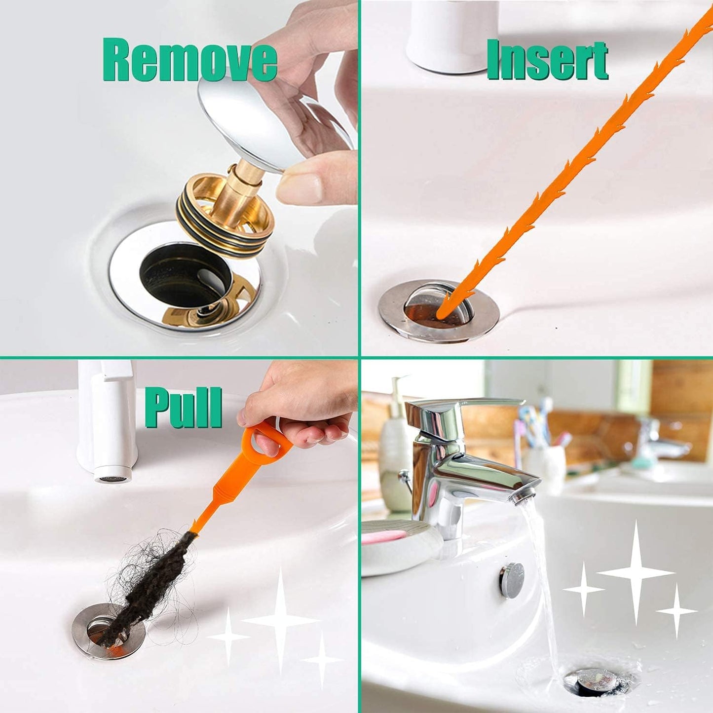 Drain Snake Hair Drain Clog Remover - 3 Pack Shower Sink Unclogger Tool | Flexible Drain Snake Removes Hair Clogs from Sink, Shower, and Bathtub Drains to Restore Water Flow
