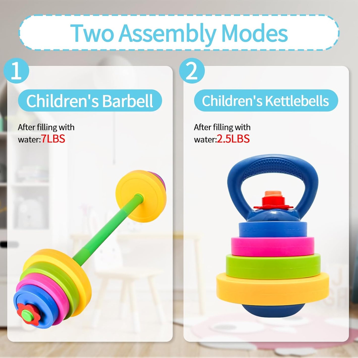 3-in-1 Kids Fitness Set with Adjustable Barbell and Kettlebell