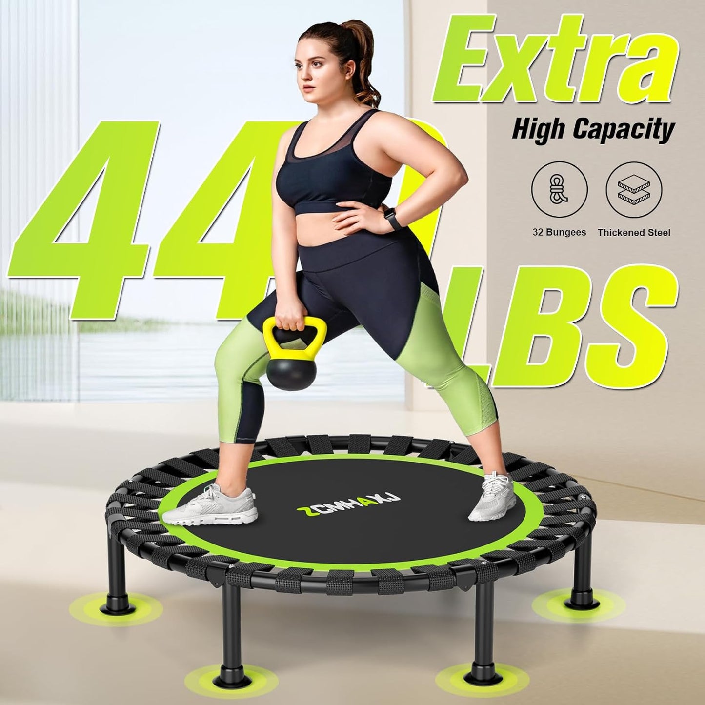 ZCMHAXJ 36/40/48" Foldable Mini Trampoline, 440lbs Capacity, Indoor Fitness Workout Equipment