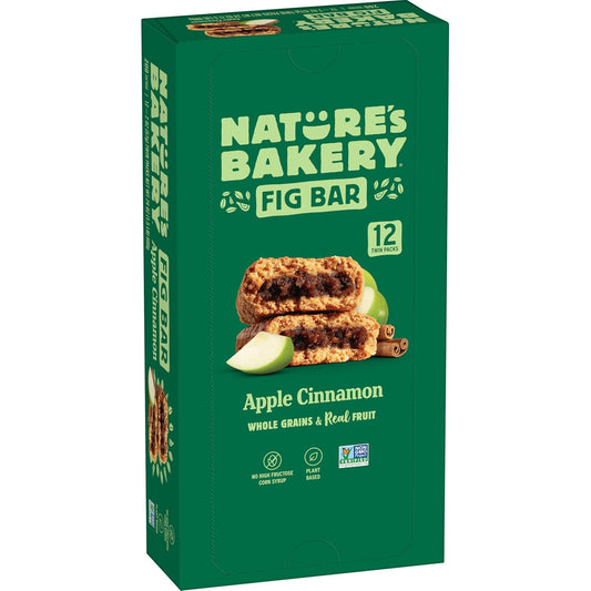 Nature's Bakery Whole Wheat Fig Bars, Apple Cinnamon, Vegan, Non-GMO, Snack Bar, 12 Twin Packs