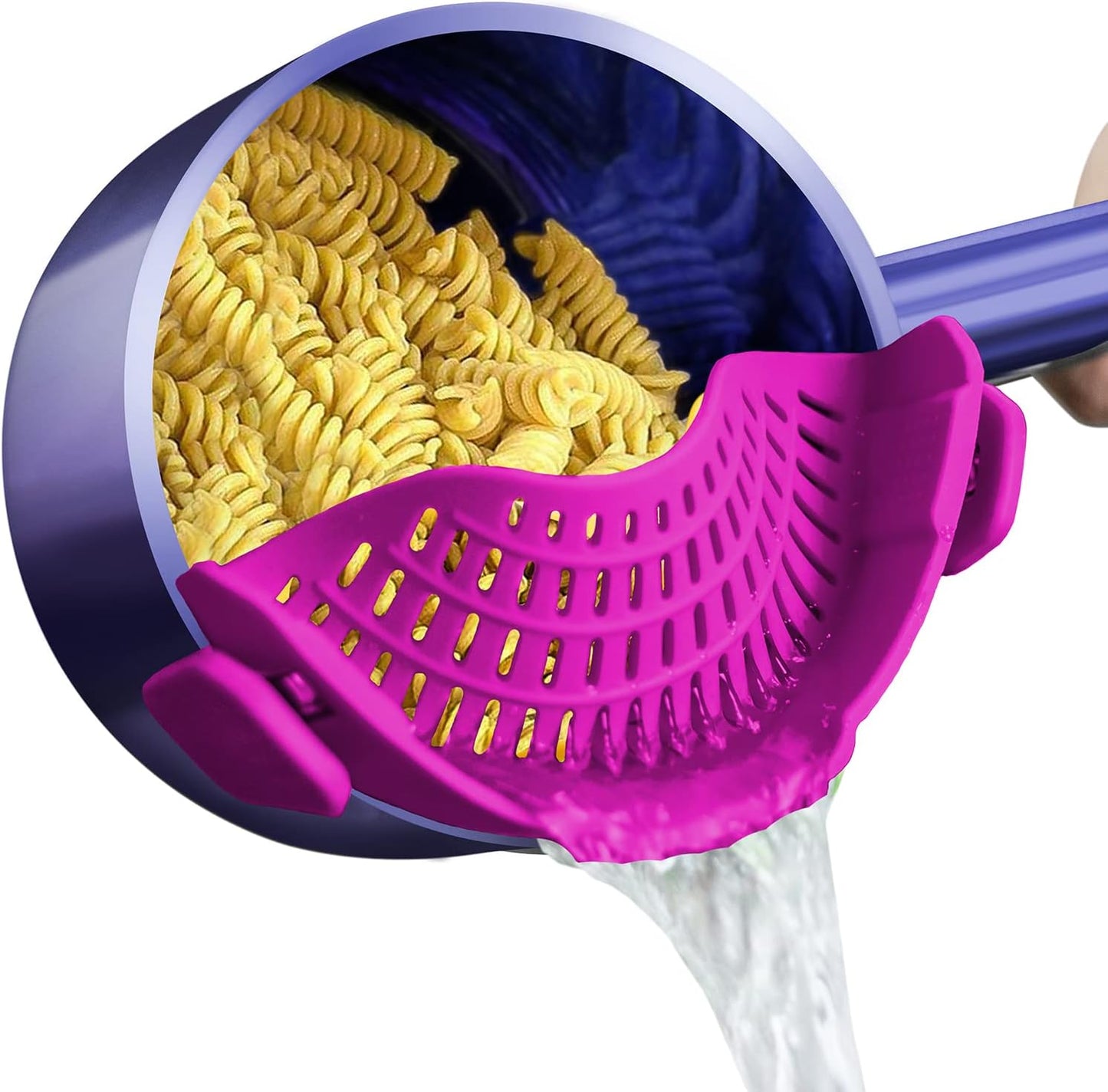 AUOON Clip On Strainer Silicone for All Pots, Standard 8.86 x 3.55in, Black | Food-grade BPA-free, Fits Pots Pans Bowls, Dishwasher Safe, for Pasta Noodles Vegetable Fruits, Space-saving Kitchen Gadget