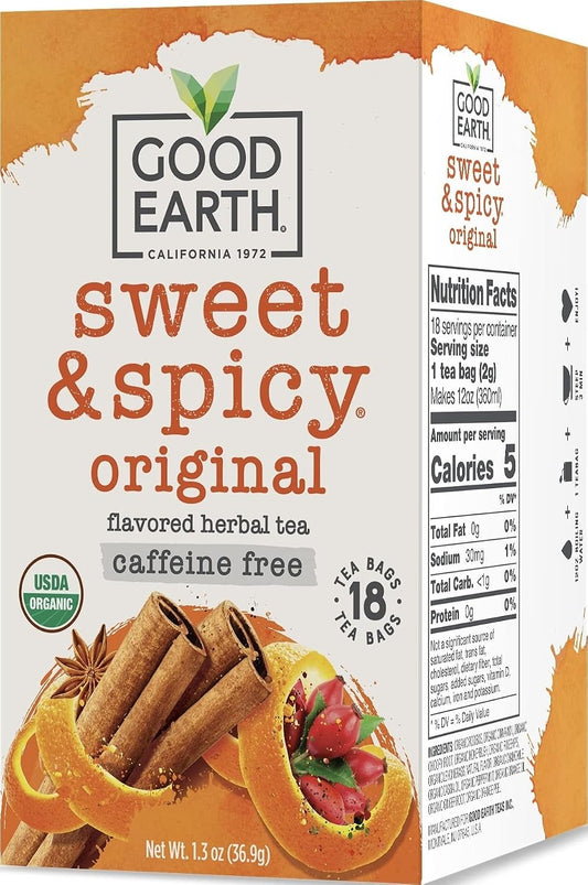 Organic Sweet & Spicy Herbal Caffeine Free Good Earth Teas 18 Tea Bags