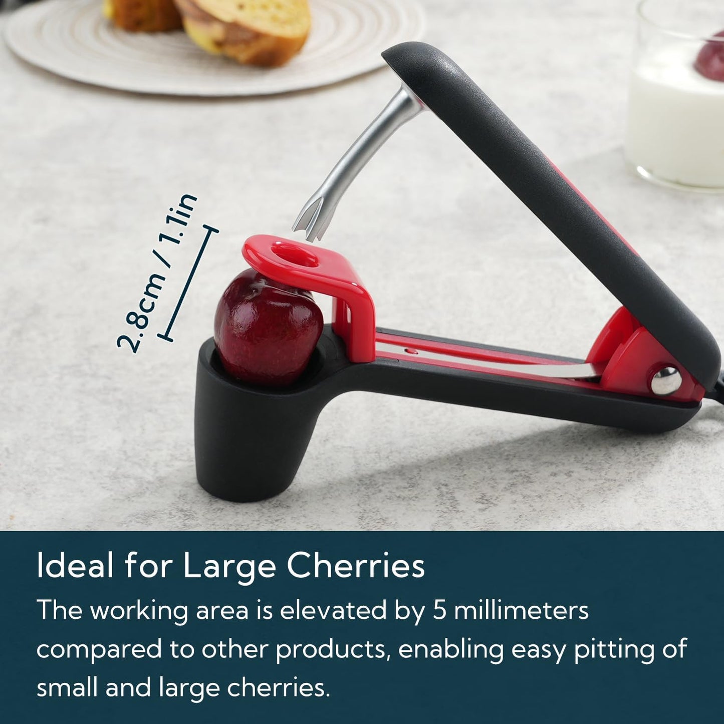 KITCHENDAO Cherry Pitter Tool, Cherry Core Remover | Larger Cross-Pitting Head, Safety Lock, Non-Slip Soft-touch Handle, Dishwasher Safe