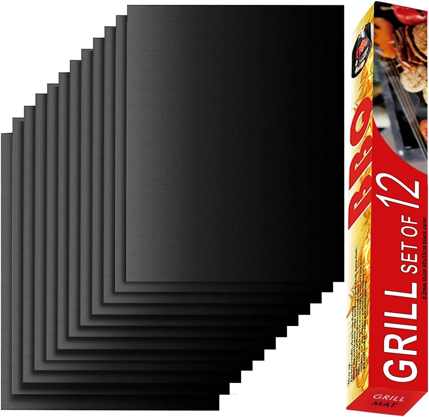 Grill Mat Set of 6, Non-Stick, 15.75 x 13 Inch, Black | Reusable Mats for Gas, Charcoal, or Electric Grills, Easy to Clean