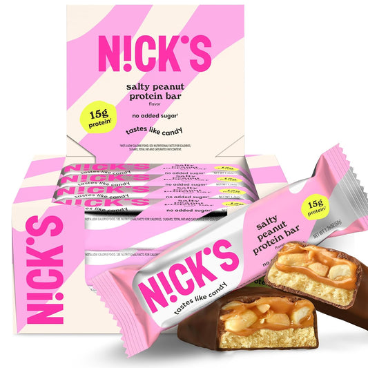 N!CK'S Protein Bars Salty Peanut Chocolate, 12-Count Box, 15g Protein, 200 Calories