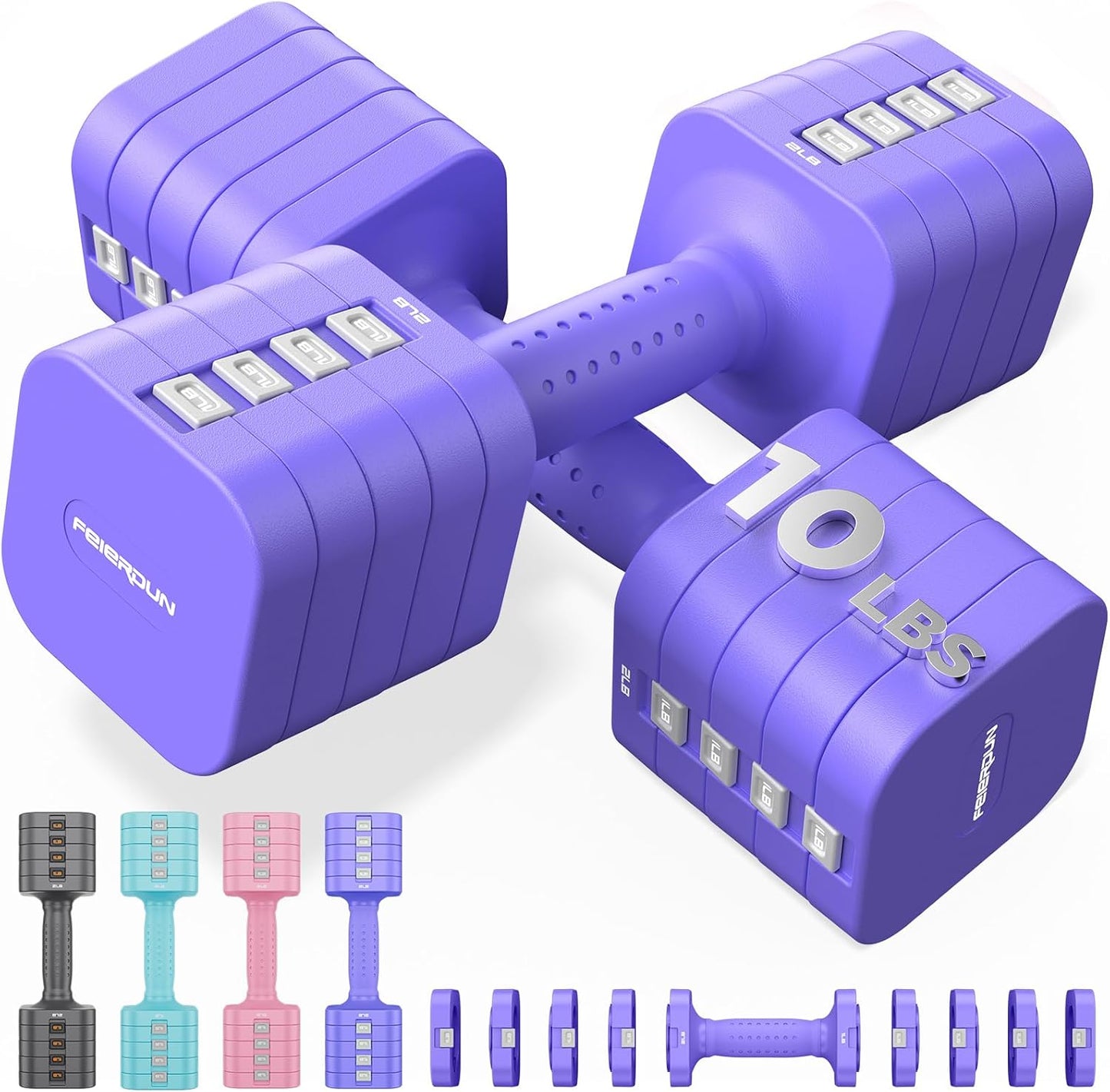 FEIERDUN DB3 5-in-1 Adjustable Dumbbell Set of 2 for Women and Men