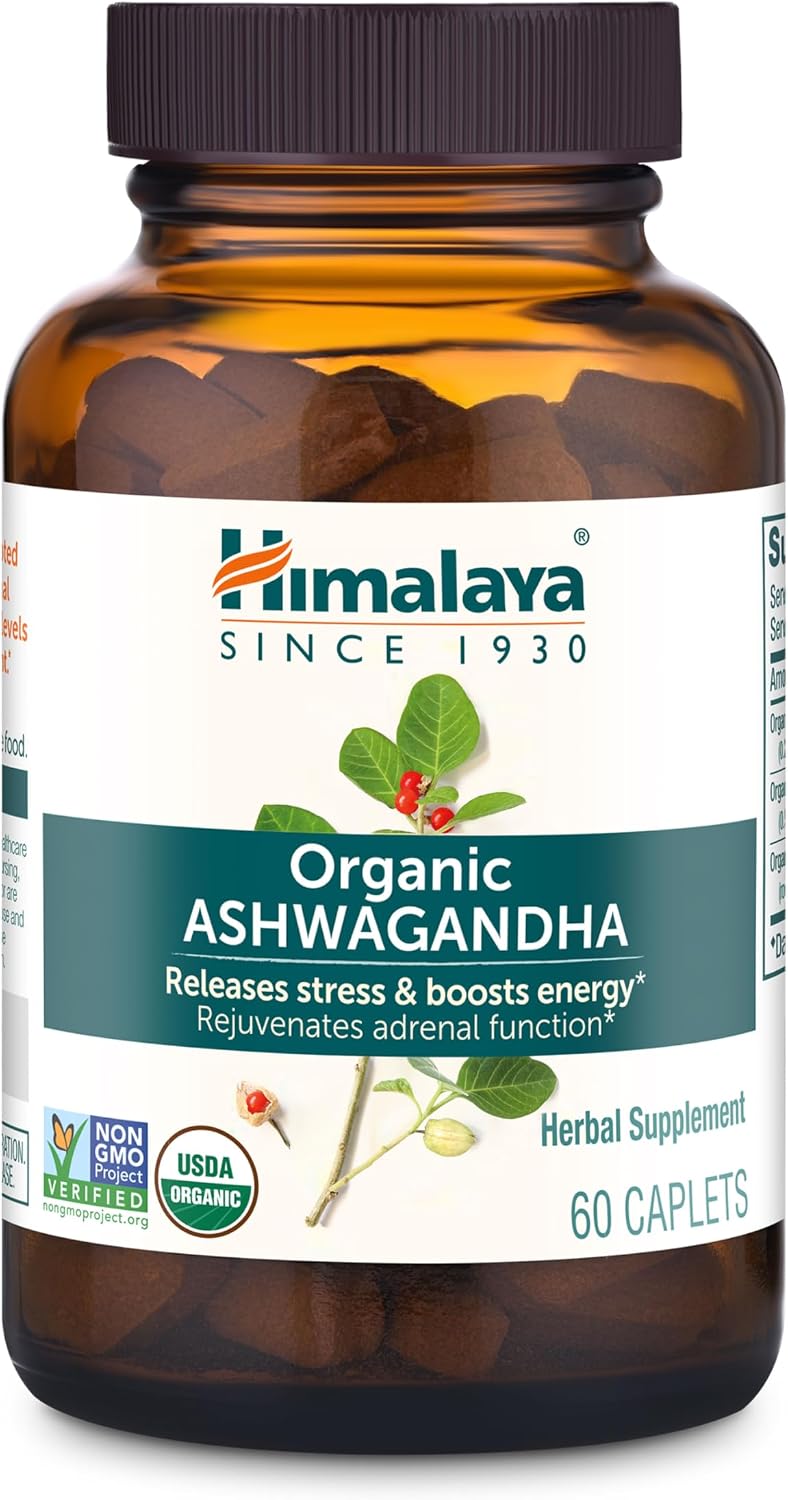 Himalaya Organic Ashwagandha Root, 2 Month Supply - Herbal Adrenal Support Supplements for Stress Relief and Energy Support - USDA Organic, Non-GMO, Vegan, Gluten Free, 670 mg, 60 Caplets