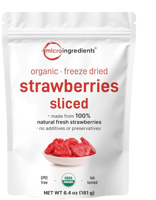 Organic Freeze-Dried Strawberries Sliced, 6.4oz, No Sugar or Additives