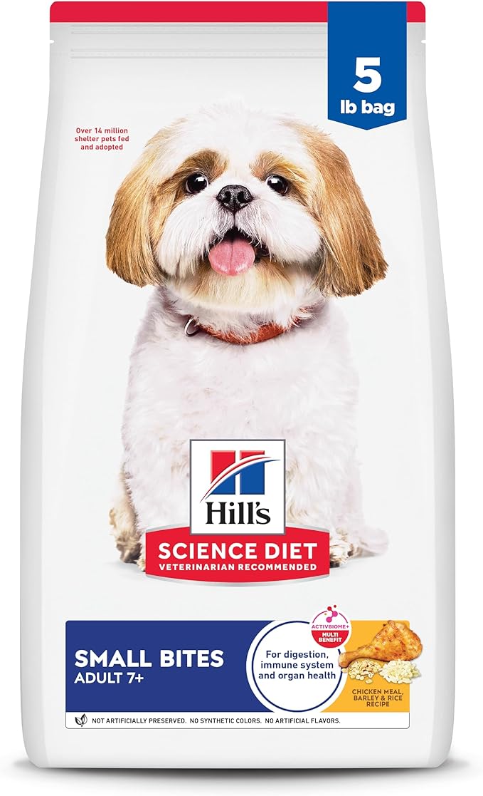Hill's Science Diet Adult 7+, Senior Adult 7+ Premium Nutrition, Small Kibble, Dry Dog Food, Chicken, Brown Rice, & Barley, 5 lb Bag