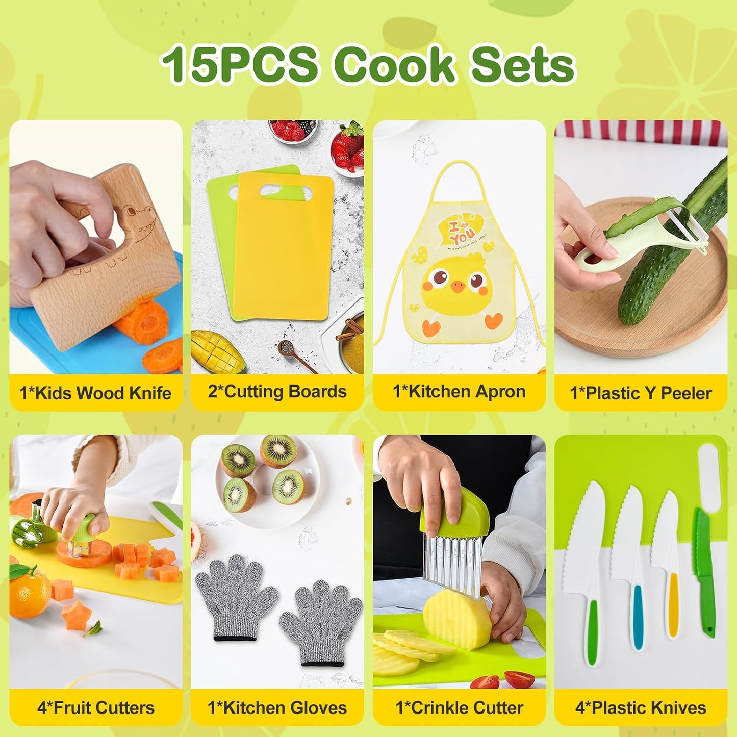15PCS Montessori Kitchen Toys for Toddlers: Stocking Stuffers for Kids | Kids Safe Cooking Sets Real Knife Set for Real Cooking - Easter Basket Stuffers Christmas Birthday Gifts for Boy Girl