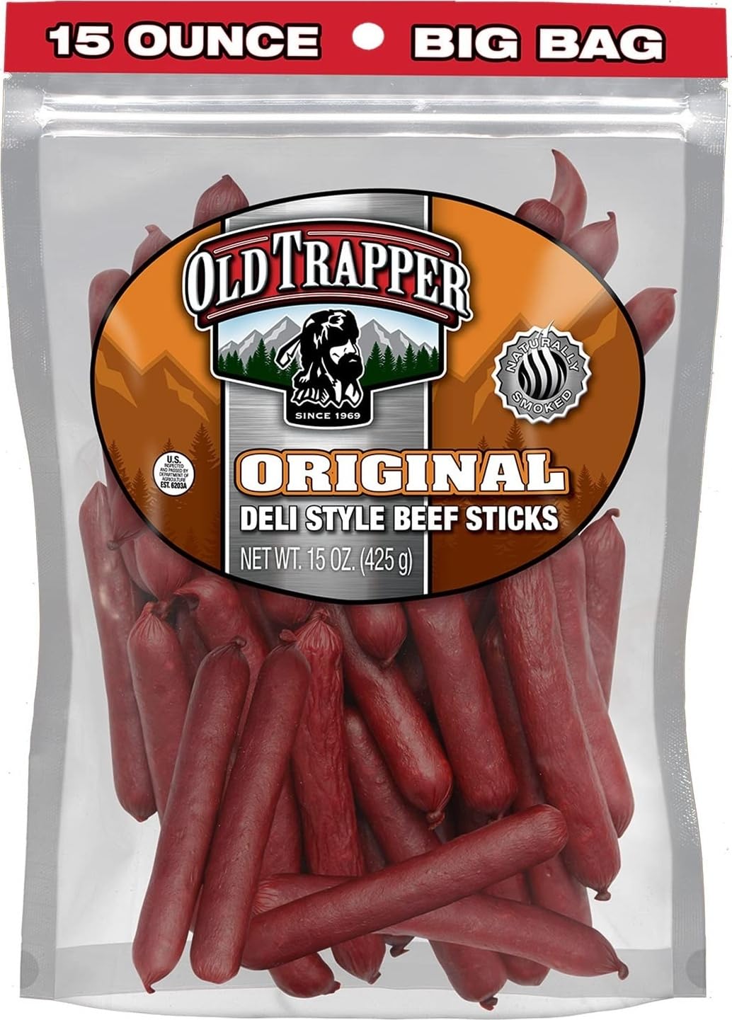 Old Trapper Original Deli-Style Beef Sticks, 15-Ounce Package, Perfect for On-the-Go Snacking