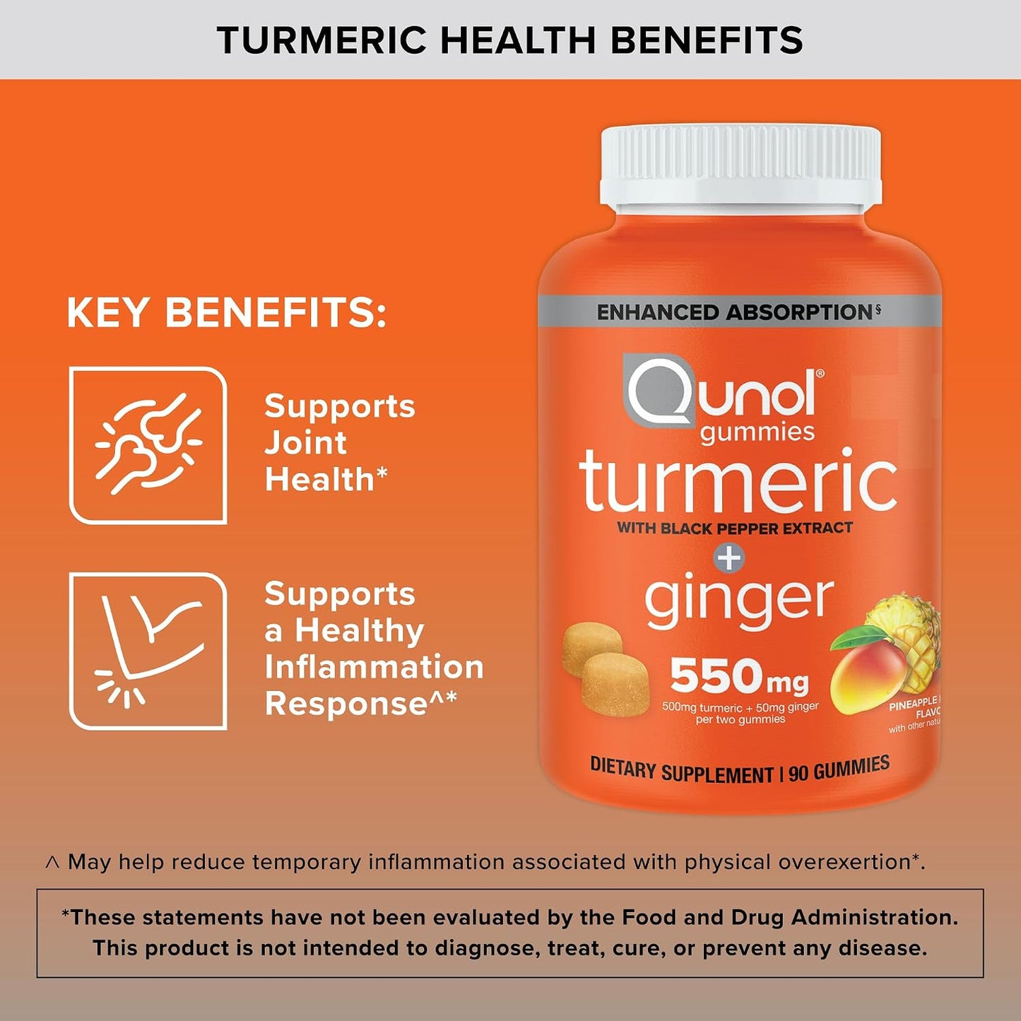 Qunol Turmeric and Ginger with Black Pepper Gummies 90ct