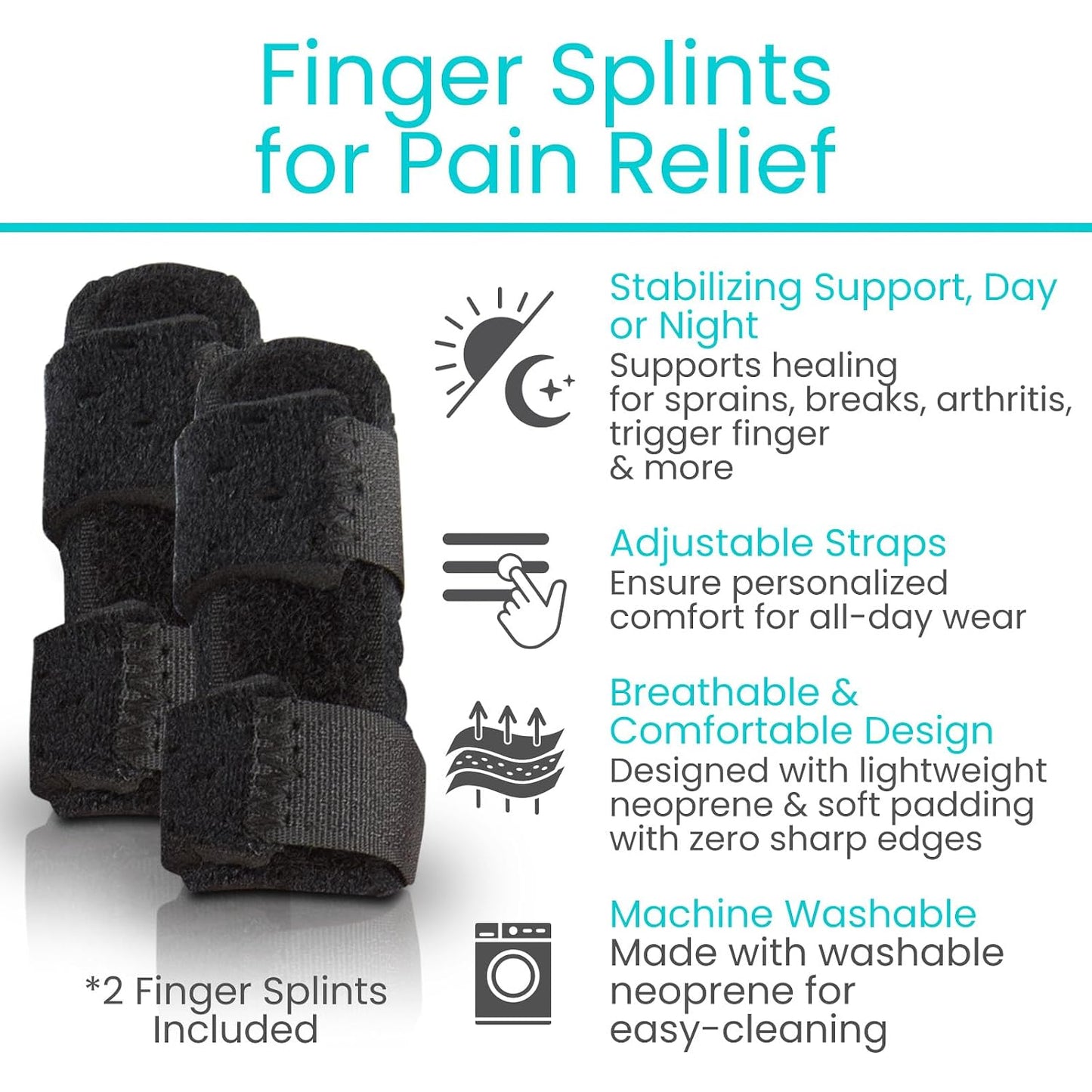 Vive Finger Splint 2 Pack - Universal Finger Straightener and Support
